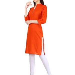 Ramkudi Indian Women's Plain Cotton Kurti Orange Top