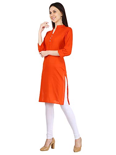 Ramkudi Indian Women's Plain Cotton Kurti Orange Top