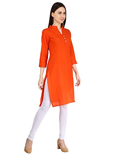 Ramkudi Indian Women's Plain Cotton Kurti Orange Top