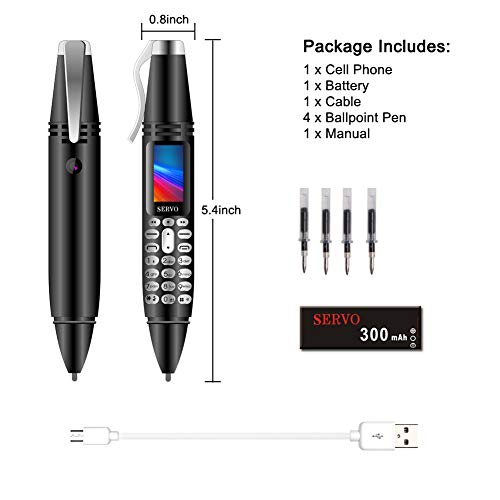 Pen Mini Cell Phone Bluetooth Dialer 0.96" Tiny Screen Mobile Phone Support GSM Dual SIM Max 32G TF Card with Camera Flashlight Radio Music Player Rechargeable (Black)