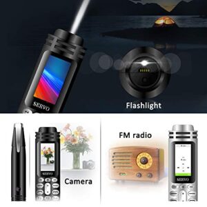 Pen Mini Cell Phone Bluetooth Dialer 0.96" Tiny Screen Mobile Phone Support GSM Dual SIM Max 32G TF Card with Camera Flashlight Radio Music Player Rechargeable (Black)