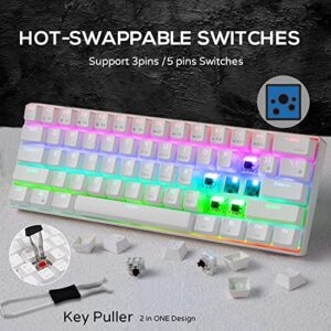 RK ROYAL KLUDGE RK61 60% Mechanical Keyboard with Coiled Cable, 2.4Ghz/Bluetooth/Wired, Wireless Bluetooth Mini Keyboard 61 Keys, RGB Hot Swappable Brown Switch Gaming Keyboard with Software - White