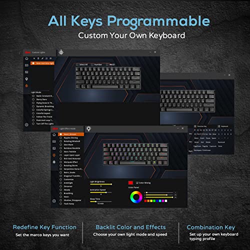 RK ROYAL KLUDGE RK61 60% Mechanical Keyboard with Coiled Cable, 2.4Ghz/Bluetooth/Wired, Wireless Bluetooth Mini Keyboard 61 Keys, RGB Hot Swappable Brown Switch Gaming Keyboard with Software - White