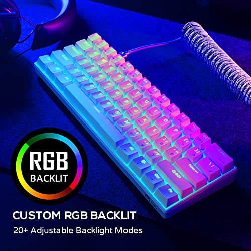 RK ROYAL KLUDGE RK61 60% Mechanical Keyboard with Coiled Cable, 2.4Ghz/Bluetooth/Wired, Wireless Bluetooth Mini Keyboard 61 Keys, RGB Hot Swappable Brown Switch Gaming Keyboard with Software - White