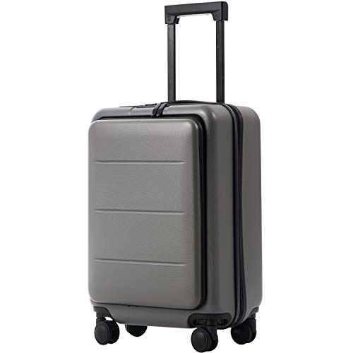 COOLIFE Luggage Suitcase Piece Set Carry On ABS+PC Spinner Trolley with pocket Compartmnet Weekend Bag (Titanium gray, 20in(carry on))