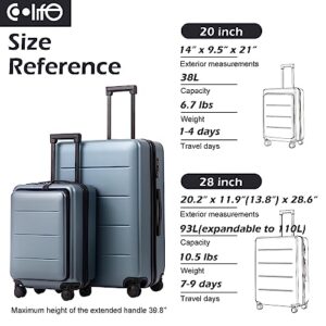 COOLIFE Luggage Suitcase Piece Set Carry On ABS+PC Spinner Trolley with pocket Compartmnet Weekend Bag (Titanium gray, 20in(carry on))