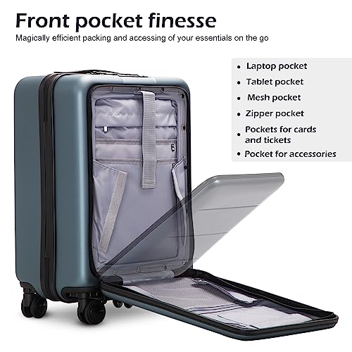 COOLIFE Luggage Suitcase Piece Set Carry On ABS+PC Spinner Trolley with pocket Compartmnet Weekend Bag (Titanium gray, 20in(carry on))