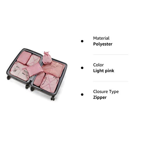 AI DU Travel Packing Cubes 8 Pcs Set, Luggage Packing Organizers with Shoe Bag and Toiletry Bag (Light pink)
