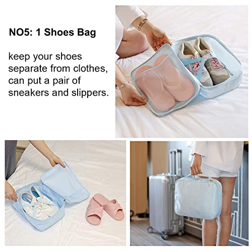 AI DU Travel Packing Cubes 8 Pcs Set, Luggage Packing Organizers with Shoe Bag and Toiletry Bag (Light pink)