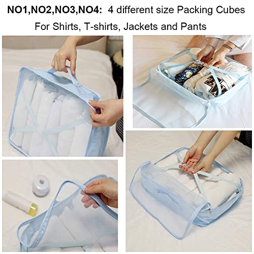 AI DU Travel Packing Cubes 8 Pcs Set, Luggage Packing Organizers with Shoe Bag and Toiletry Bag (Light pink)