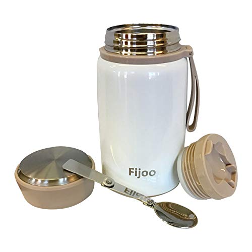 Best 17.8 OZ Stainless Steel Soup Thermos Food Jar + Folding Spoon - Triple Wall Vacuum Insulated - Hot Soup & Cold Meals Storage Container Jar - Lunch Friendly, No Leaks, BPA Free (White/500 ML)