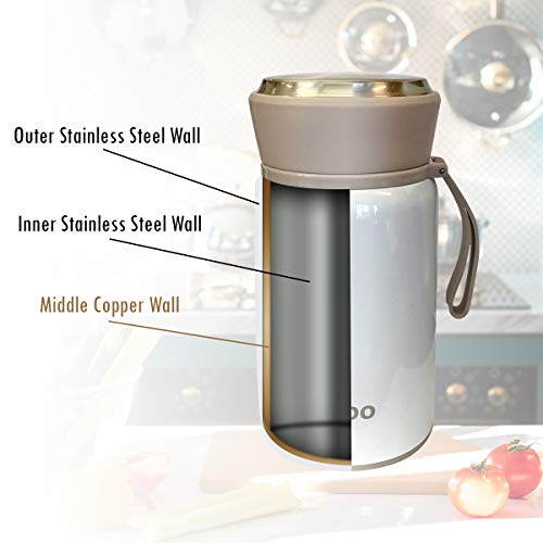 Best 17.8 OZ Stainless Steel Soup Thermos Food Jar + Folding Spoon - Triple Wall Vacuum Insulated - Hot Soup & Cold Meals Storage Container Jar - Lunch Friendly, No Leaks, BPA Free (White/500 ML)