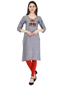 indian women's embroidered cotton kurti grey top by ramkudi