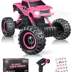 DOUBLE E Remote Control Car for Girls 1/12 Scale Monster Trucks Dual Motors Off Road RC Trucks, Girls Toys Gifts for Girls Daughter Kids, Birthday Gift Ideas, Pink