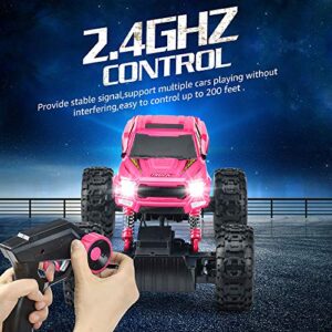 DOUBLE E Remote Control Car for Girls 1/12 Scale Monster Trucks Dual Motors Off Road RC Trucks, Girls Toys Gifts for Girls Daughter Kids, Birthday Gift Ideas, Pink