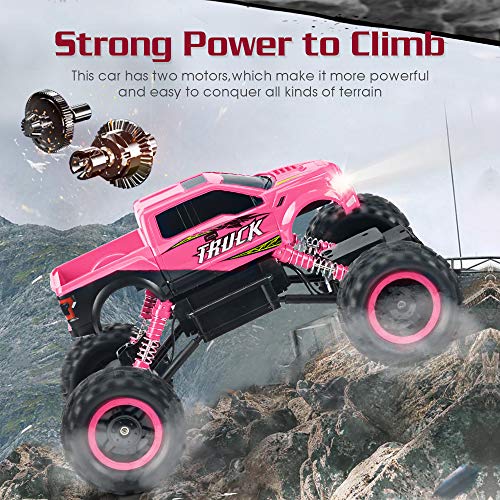 DOUBLE E Remote Control Car for Girls 1/12 Scale Monster Trucks Dual Motors Off Road RC Trucks, Girls Toys Gifts for Girls Daughter Kids, Birthday Gift Ideas, Pink