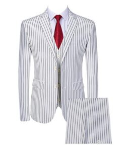 mens 3 piece pinstripe suit slim fit casual dress suits blazer + vest + pants us size 38 (asian size 3xl) white