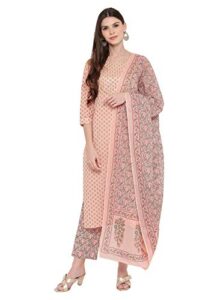ziya women's 100% cotton indian pakistani kurti palazzo pant set 700 (orange 762, 3xl-46)