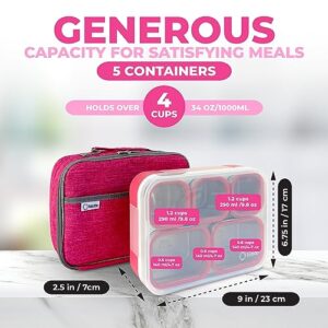 Stainless Steel Kids Bento Lunch-Box with Lunch Bag Ice Pack for Toddler Kids Adult, Leak-Proof School Lunch Container Boxes, Food Snack Containers for Child Daycare Picnic, 5 Compartment 34 oz Pink