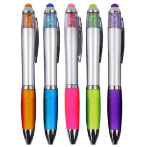 misibao stylus pens for touch screens, medium point pens with crystals for women and kids black ink pen with stylus ballpoint pens with comfort grip for the ipad（5 count+3 refills）