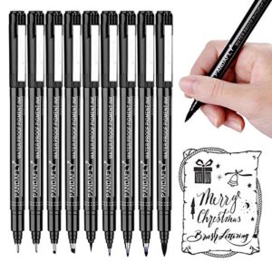 qionew hand lettering pens,9 size calligraphy pens for writing，calligraphy pens, brush markers set，soft and hard tip,for beginners writing, art drawings, water color illustrations, journaling