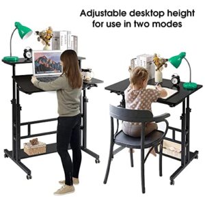 SIDUCAL Mobile Stand Up Desk, Adjustable Laptop Desk with Wheels Storage Desk Home Office Workstation, Rolling Table Laptop Cart for Standing or Sitting, Black