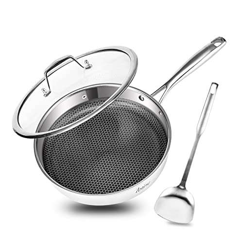 Potinv Hybrid Stainless Steel Frying Pan with Stay Cool Handle 10 Inch,Non-Stick,Dishwasher and Oven Safe,Works with Induction Cooktop,Gas,Ceramic,and Electric Stove