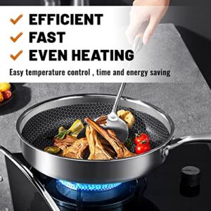 Potinv Hybrid Stainless Steel Frying Pan with Stay Cool Handle 10 Inch,Non-Stick,Dishwasher and Oven Safe,Works with Induction Cooktop,Gas,Ceramic,and Electric Stove