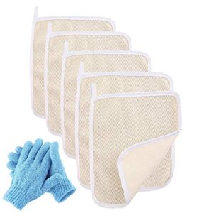 exfoliating face and body wash cloths towel with exfoliating gloves towel scrub set dual-sided soft-weave scrub towel cloth for men and women, remove dead skin,set of 7