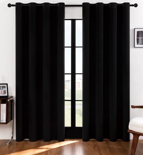 Rutterllow Blackout Curtains for Bedroom, Thermal Insulated Room Darkening Curtains 2 Panels for Living Room, Grommet Top (52x84 Inch, Black)