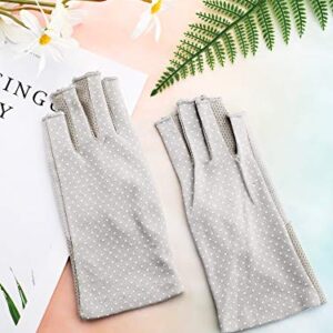 Maxdot 2 Pairs Sunblock Gloves Non Slip UV Protection Driving Gloves Summer Outdoor Gloves for Women and Girls (Gray and Khaki,Fingerless Style)