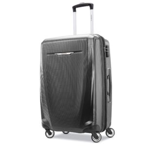 samsonite winfield 3 dlx hardside expandable luggage with spinners, checked-medium 25-inch, graphite grey