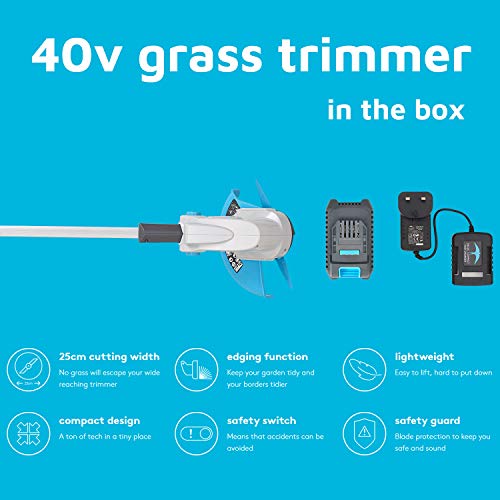 40V Cordless String Trimmers Kit Lightweight Grass Trimmer & Edger Weed Trimmer Alu Foldable Shaft for Garden, Including 6 Spare Blades, 1pc Battery & Charger