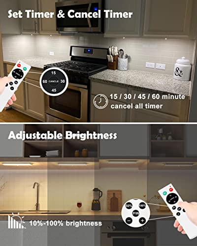 SZOKLED 20LED Under Cabinet Lights Remote Control, Dimmable Under Cabinet Lighting Wireless, Rechargeable Under Counter Lights for Kitchen, Shelf, Hallway, Display, Stairs, Multiple Colors 4 Pack