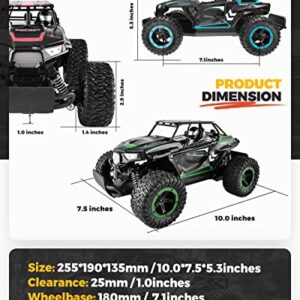 BEZGAR TB142 RC Cars-1:14 Scale Remote Control Car, 2WD High Speed 20 Km/h All Terrains Electric Toy Off Road RC Vehicle Truck Crawler with Two Rechargeable Batteries for Boys Kids and Adults-Green