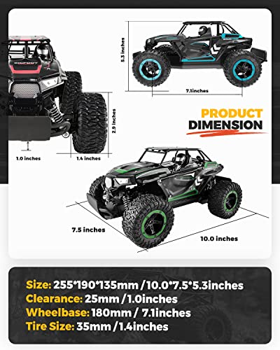 BEZGAR TB142 RC Cars-1:14 Scale Remote Control Car, 2WD High Speed 20 Km/h All Terrains Electric Toy Off Road RC Vehicle Truck Crawler with Two Rechargeable Batteries for Boys Kids and Adults-Green