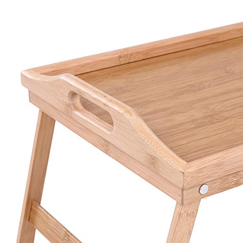 KKTONER Bamboo Bed Tray Table with Folding Legs Foldable Serving Portable Laptop Tray Snack Tray Breakfast Tray Bed Table Drawing Table