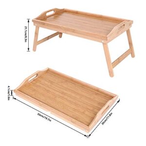 KKTONER Bamboo Bed Tray Table with Folding Legs Foldable Serving Portable Laptop Tray Snack Tray Breakfast Tray Bed Table Drawing Table