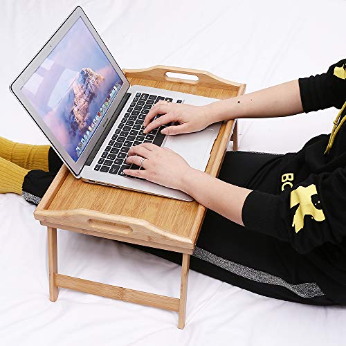 KKTONER Bamboo Bed Tray Table with Folding Legs Foldable Serving Portable Laptop Tray Snack Tray Breakfast Tray Bed Table Drawing Table