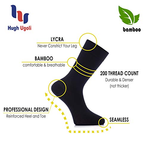 Hugh Ugoli Men's Bamboo Dress Socks for Business & Trouser, Thin & Seamless Crew Socks, 4 Pairs with Gift Box, Shoe Size 8-12, Assorted, Shoe Size: 8-12