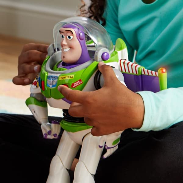 Disney Store Official Buzz Lightyear Interactive Talking Action Figure from Toy Story, 11 inch, Features 10+ English Phrases, Interacts with Other Figures and Toys, Light-Beam Features, Ages 3+