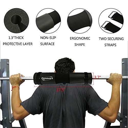 Gymletics 7 Pack Barbell Squat Pad for Standard Set for Hip Thrusts, 2 Gym Ankle Straps, Hip Exercise Band, 2 Squat Pad Safety Straps and Carry Bag