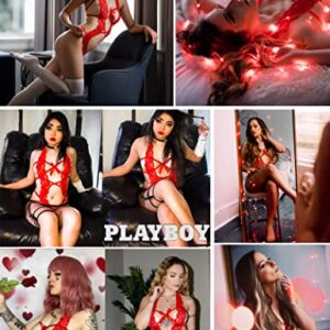 Avidlove Sexy Lingerie For Women Deep V Halter Lingerie Teddy One Piece Bodysuit Lace Babydoll (S, Red)