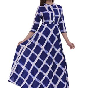 Ramkudi Indian Women's Checks Cotton Kurti Top (Navy Blue)