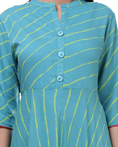 Ramkudi Indian Women's Printed Cotton Kurti Top (Aqua-Blue)