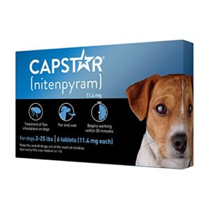 capstar (nitenpyram) oral flea treatment for dogs, fast acting tablets start killing fleas in 30 minutes, small dogs (2-25 lbs), 6 doses