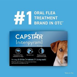 CAPSTAR (nitenpyram) Oral Flea Treatment for Dogs, Fast Acting Tablets Start Killing Fleas in 30 Minutes, Small Dogs (2-25 lbs), 6 Doses