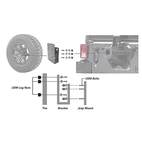 Extreme Max 5001.5793 Jeep Spare Tire Relocation Bracket - Fits CJ/JK/LJ/TJ/YJ Models