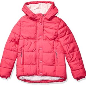 Amazon Essentials Girls' Heavyweight Hooded Puffer Jacket, Pink, Medium