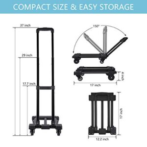 Orange Tech Folding Hand Truck, 220 lbs Heavy Duty 4 Wheels Solid Construction Utility Cart, Compact and Lightweight for Luggage/Personal/Travel/Auto/Moving/Office Use - Portable Fold Up Dolly